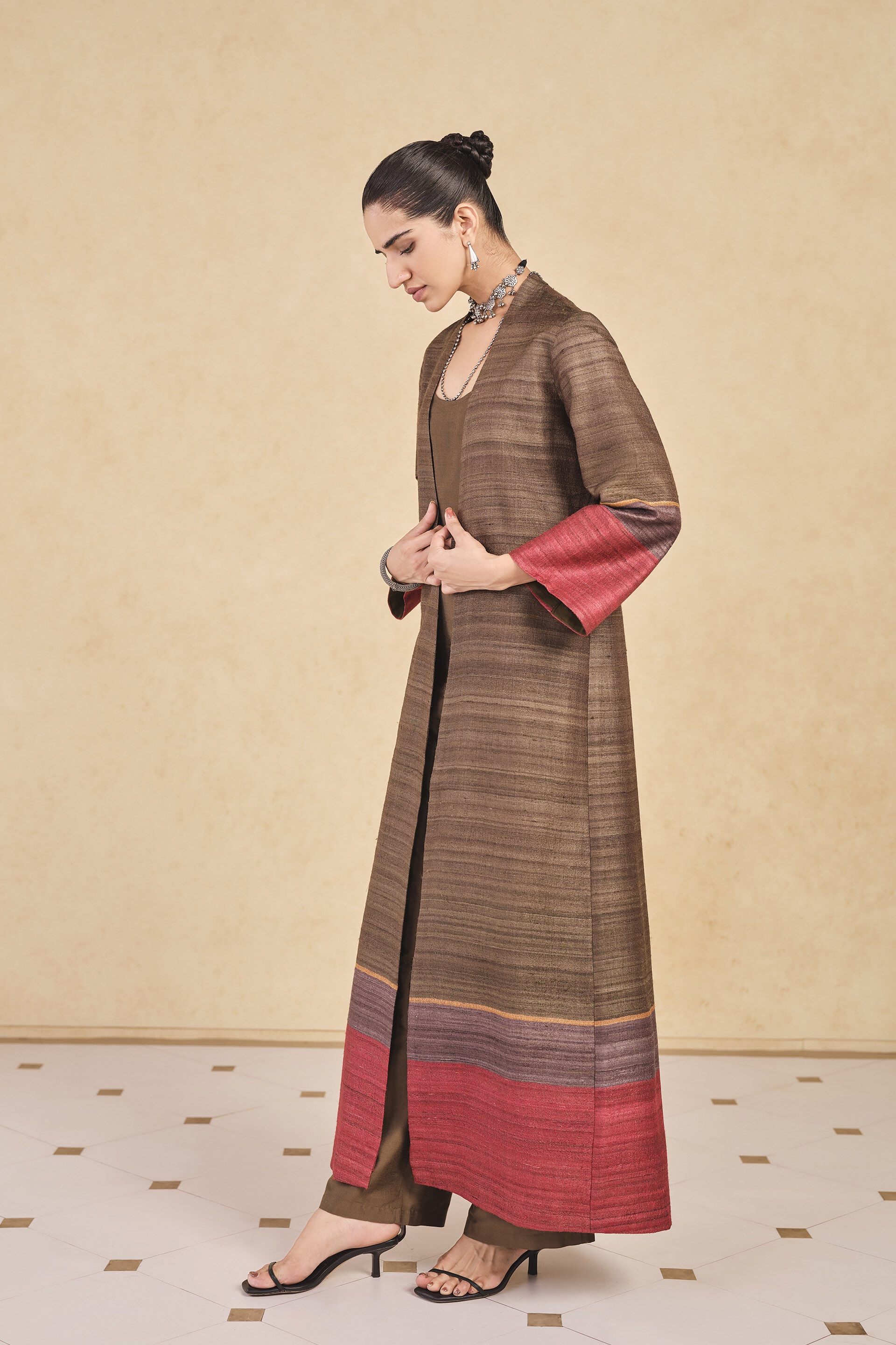 Rufaro Silk Jacket Set - Brown